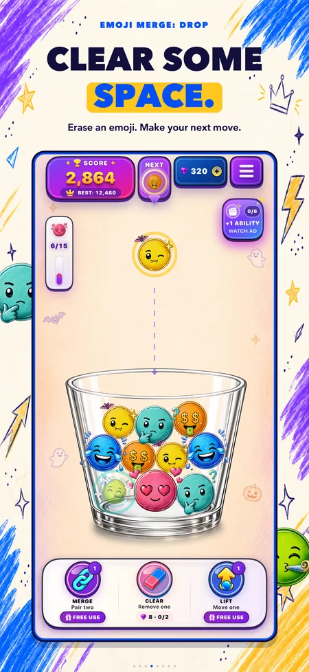 Emoji Merge Clear ability creating room among eligible lower-level emojis.